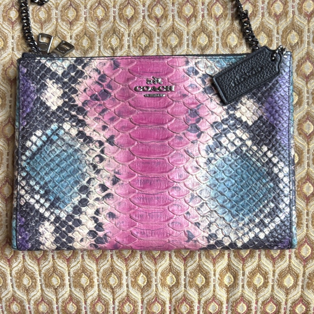 Coach Embossed Python Snake Skin Pink and Black Purse. - Picture 4 of 13